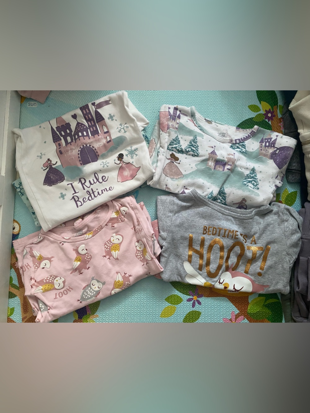 4 sets of toddler size 5T Girls Princess & Owl Pajama Set